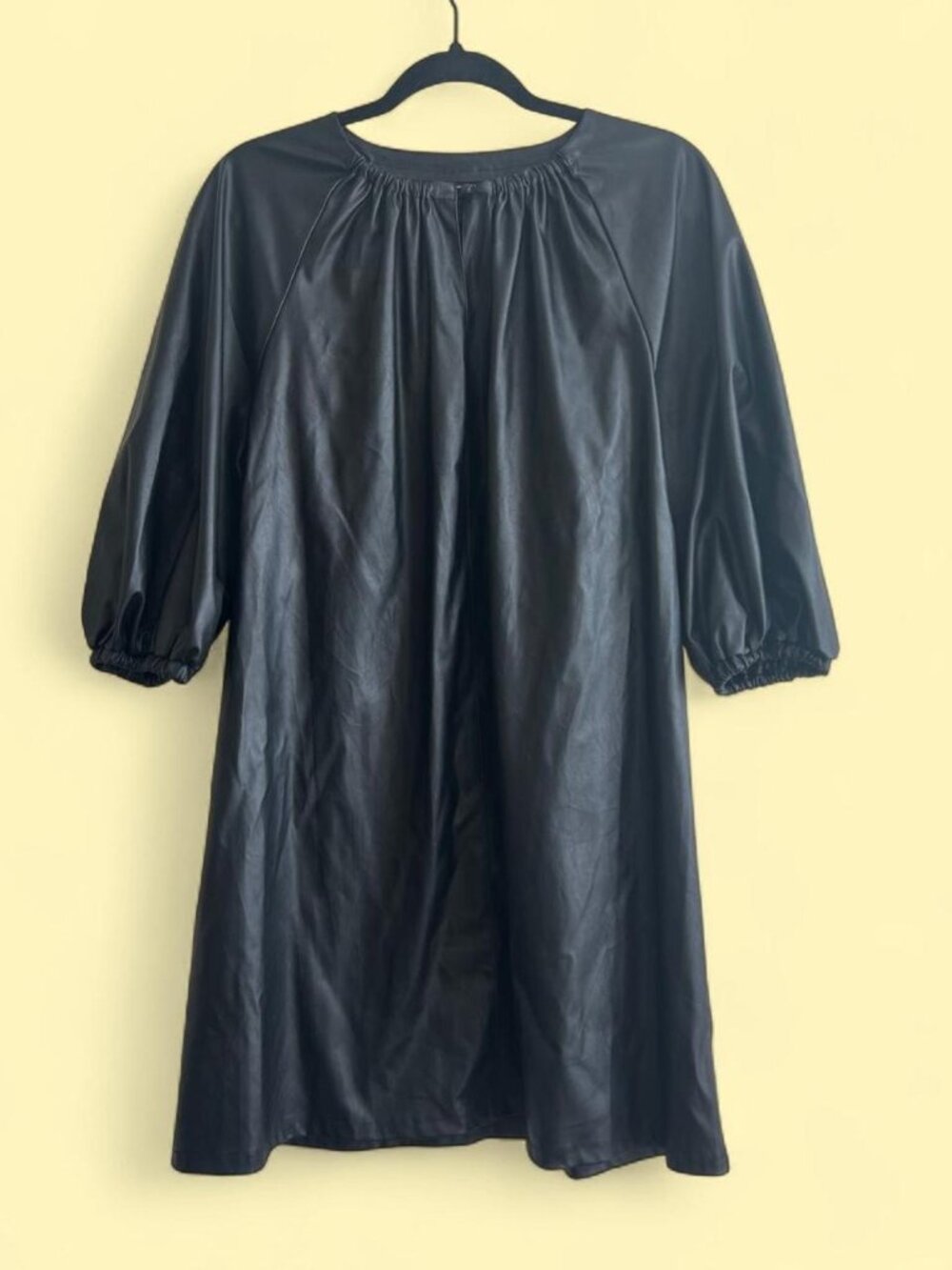 Who What Wear Black Faux Leather Balloon Sleeve Dress — Size M